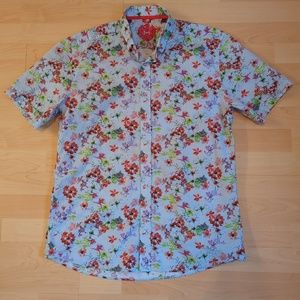 Horst Men’s L Floral Check Colourful Short Sleeve Button Down Shirt